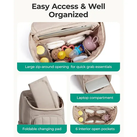 Femme Sac à Langer Matelassé Dos Léger Voyage Bébé Lange Sac Grand Capacité Multifonctionnel Maternité Sac
