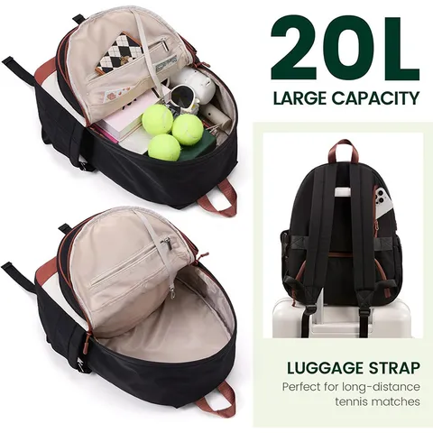 Women Quilted Tennis Backpack Sports Bag With Shoe Compartment Racket Holder And Water Bottle Pockets