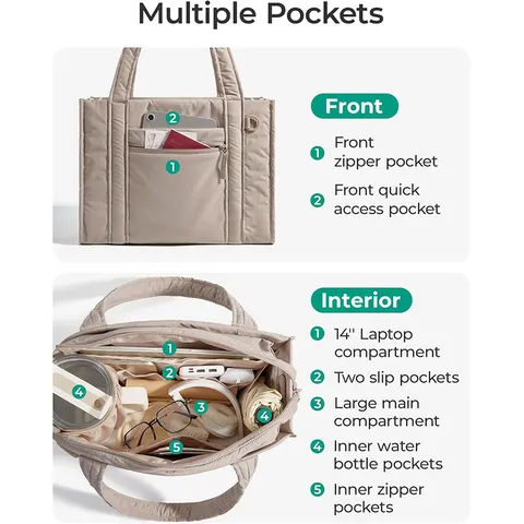 Large Capacity Commuter Tote Bag Casual Lightweight Handbag Nylon Quilted Shoulder Crossbody Bag for Women