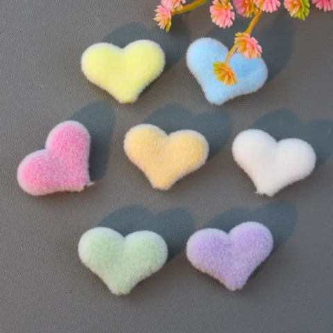 Flocking Velvet Bow And Heart Loose Beads Acrylic Thru-Hole Beads DIY Jewelry Making Accessories Craft Supplies