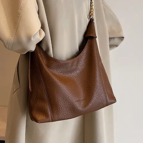Sac Cabas en Cuir PU Motif Litchi Rétro pour Femmes Grande Capacité Sac Bandoulière Décontracté Mode