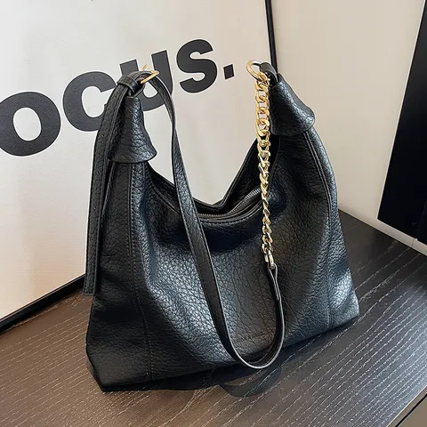 Sac Cabas en Cuir PU Motif Litchi Rétro pour Femmes Grande Capacité Sac Bandoulière Décontracté Mode