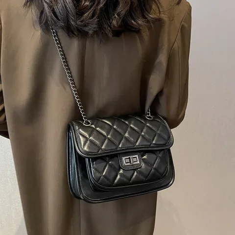 Sac Bandoulière Matelassé avec Chaîne pour Femmes en Cuir PU
