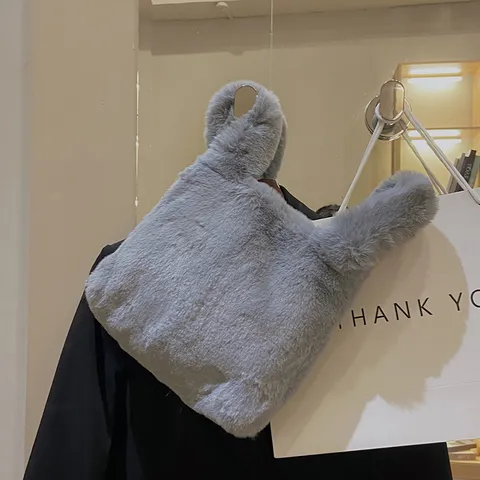 Sac à Main en Peluche Tendance pour Femmes Sac Cabas Fausse Fourrure Doux Décontracté Hiver Duveteux Petit Sac d'Épaule