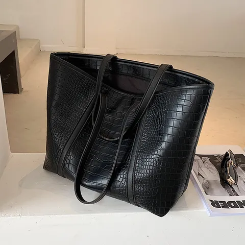 Cabas Grande Capacité pour Femme en Cuir PU Motif Crocodile Sac à Main Décontracté Sac Bandoulière Élégant