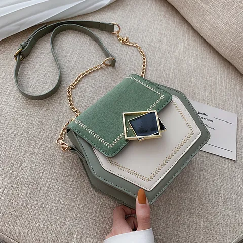 Sac à Bandoulière Mode pour Femmes Bloc de Couleur Sac Crossbody en Cuir PU Sac à Rabat Chic avec Chaîne