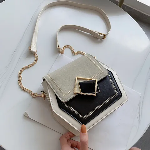 Sac à Bandoulière Mode pour Femmes Bloc de Couleur Sac Crossbody en Cuir PU Sac à Rabat Chic avec Chaîne