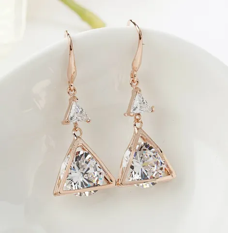 Fashion Long Geometric Zirconia Drop Earrings Copper Rose Gold Plated Elegant Dangle Earrings Jewelry For Women