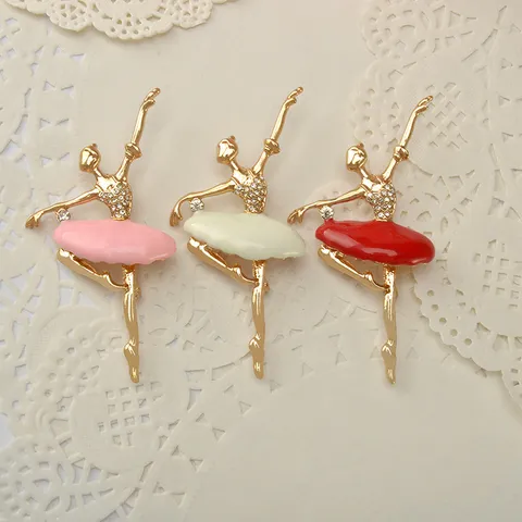 Moderna Alloy Rhinestone Ballerina Girl Brooch Pin Enamel Cartoon Character Corset Pin Elegant Jewelry Gift