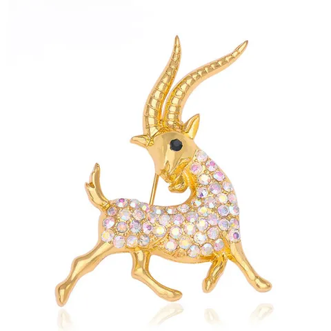 Alloy Zodiac Sheep Brooch Fashion Rhinestone Animal Brooches Electroplated Lapel Pin Jewelry Gift For Women Men