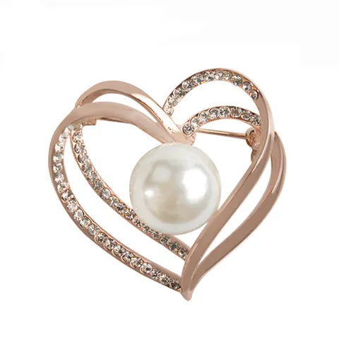 Fashion Alloy Heart Brooch Pin With Rhinestone And Artificial Pearl Golden Silver Women Lapel Pin Jewelry