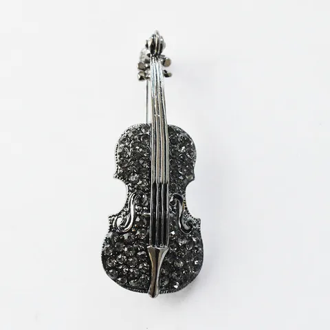 Fashion Alloy Rhinestone Violin Brooch Pin Elegant Musical Note Corsage Scarf Buckle Jacket Jewelry Gift For Women Men