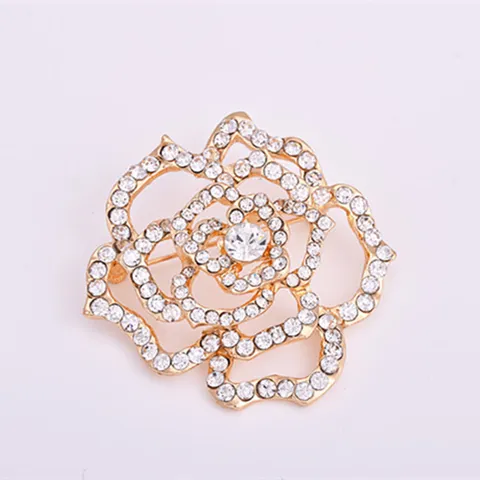 Elegant Alloy Rhinestone Flower Brooch Fashion Camellia Design Pin Sparkling Crystal Jewelry Gift For Women Daily Commute