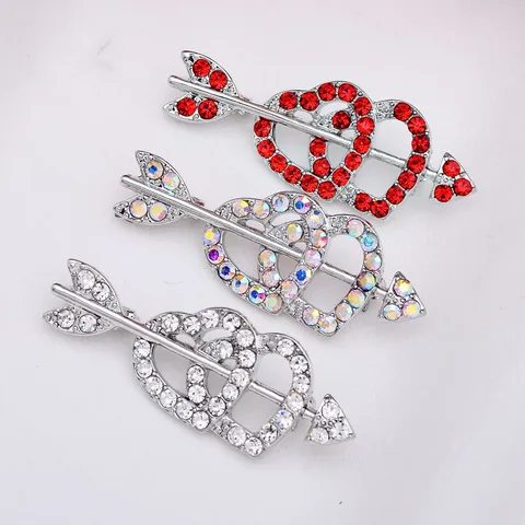 Korean Style Heart Rhinestone Brooch Alloy Crystal Love Arrow Pin Valentine Day Fashion Jewelry Gift For Women