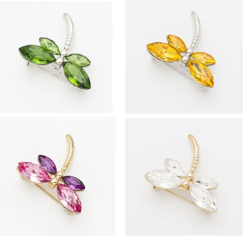 Fashion Alloy Dragonfly Brooch Crystal Rhinestone Pins Suit Jacket Coat Accessories Elegant Jewelry Gift For Women Men