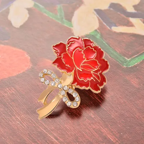 Exquisite Alloy Rhinestone Carnation Brooch Enamel Flower Pin Natural Style Women Jewelry Gift For Mother's Day