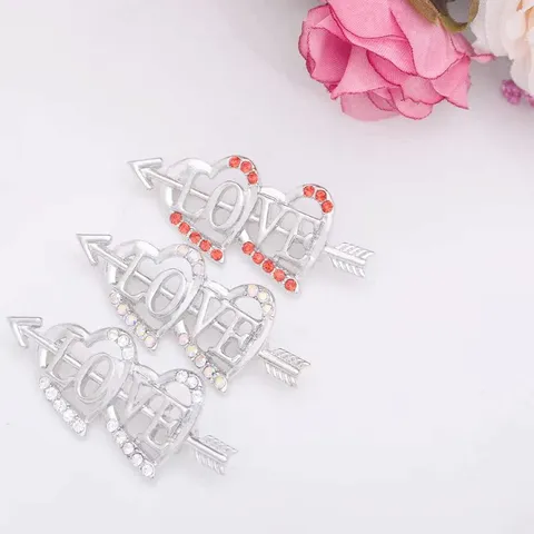 Alloy Rhinestone Love Letter Double Heart Arrow Brooch Pin Fashion Commute Jewelry Gift For Couples Women