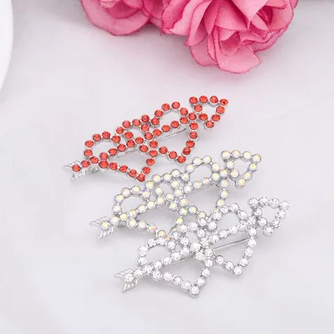 Valentine's Day Arrow Through Double Heart Rhinestone Brooch Alloy Fashion Jewelry Pin Elegant Apparel Accessory For Women
