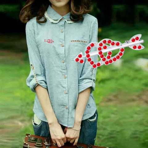 Korean Style Heart Rhinestone Brooch Alloy Crystal Love Arrow Pin Valentine Day Fashion Jewelry Gift For Women