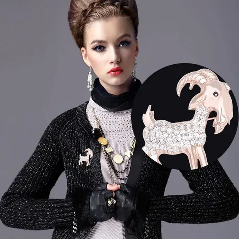 Zodiac Sheep Brooch Cute Ram Animal Pin Alloy Rhinestone Fashion Jewelry Accessories For Sweater Coat Women Men Gift