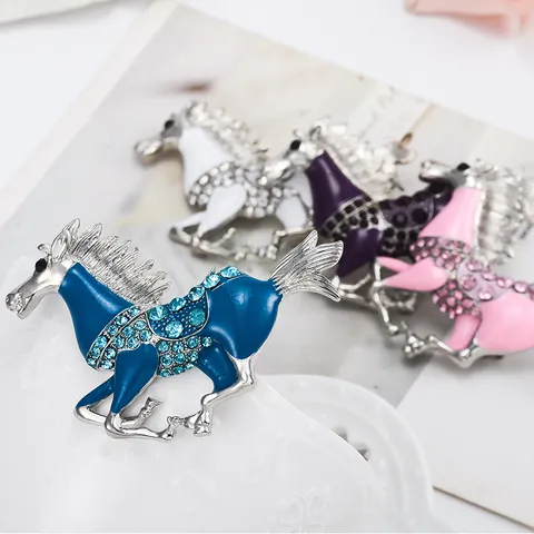 Fashion Running Horse Brooch Pin Alloy Rhinestone Enamel Animal Brooches Clothes Accessories Jewelry For Women Men Gift