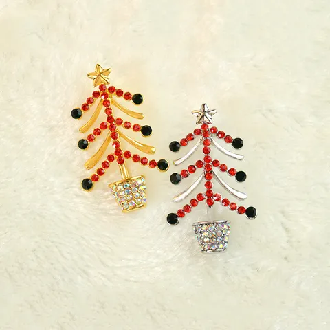 Broche Arbre de Noël Épinglette Alliage Strass Épinglette Festive Accessoires de Bijoux de Mode Cadeaux Pour Femmes Hommes