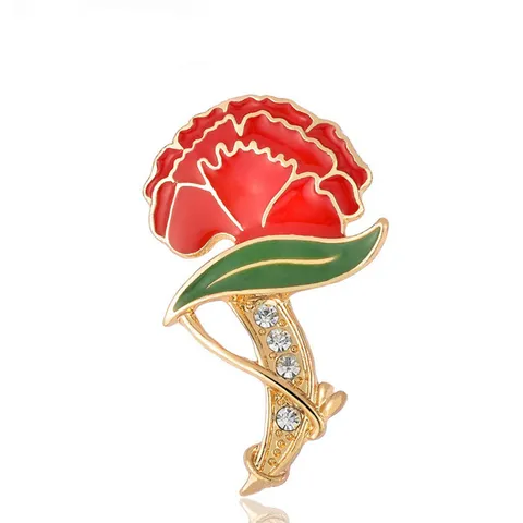 Korean Style Carnation Brooch Alloy Rhinestone Enamel Flower Corsage Fashion Jewelry Gift For Women