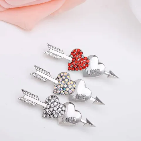 Fashion Alloy Rhinestone Double Heart Arrow Brooch Elegant Crystal Love Pin Clothing Accessories Jewelry Gift For Women