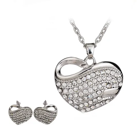 Elegant Alloy Heart Rhinestone Pendant Necklace And Earrings Jewelry Set For Women Valentine Day Gift Party