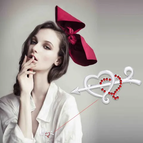 Fashion Valentine Day Alloy Rhinestone Arrow Through Heart Brooch Pin Women Jewelry Gift Accessory