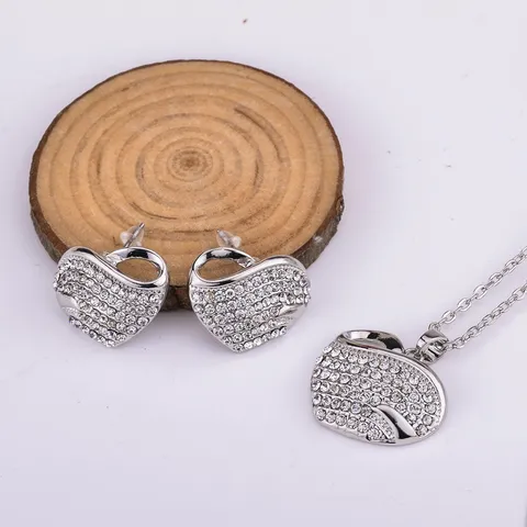 Elegant Alloy Heart Rhinestone Pendant Necklace And Earrings Jewelry Set For Women Valentine Day Gift Party