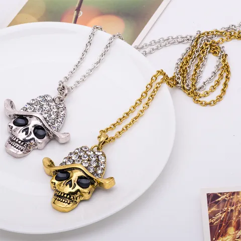 Punk Skull Jewelry Sets Alloy Rhinestone Gothic Pendant Necklace And Earrings Set Unisex Halloween Party Jewelry