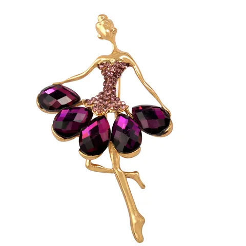Koreanischer Stil Legierung Strass Ballettmädchen Brosche Elegante Lila Kristall Reversnadel Damen Kleidung Zubehör Schmuck