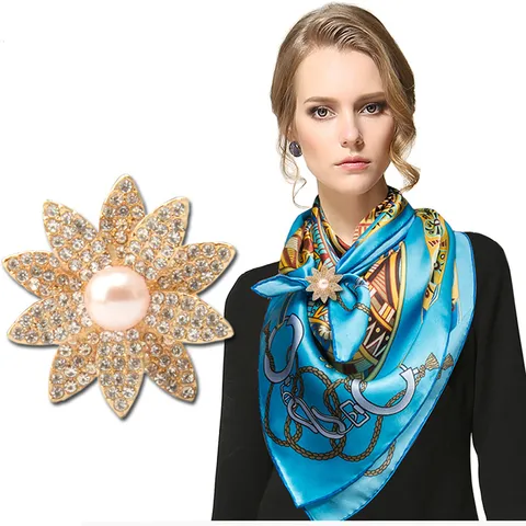 Estilo Coreano Estrás Aleación Seda Bufanda Hebilla Mujer Moda Flor Broche Chal Anillo Clip Ropa Accesorios Joyería Regalo
