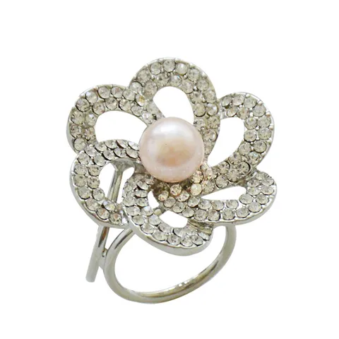 Mode Strass Parel Bloemen Drie Ring Sjaal Gesp Broche Legering Goud Zilver Sjaal Ring Vrouwen Kleding Accessoires