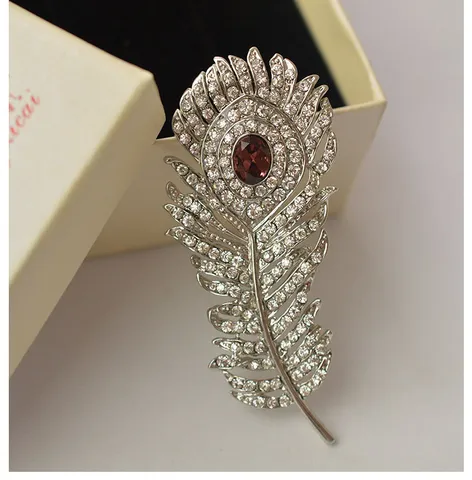 Vintage Feather Brooch Pin Alloy Rhinestone Lapel Pins Fashion Clothing Accessories Jewelry For Men And Women