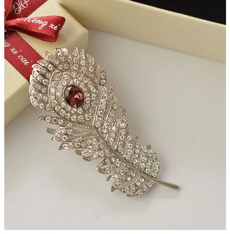 Vintage Feather Brooch Pin Alloy Rhinestone Lapel Pins Fashion Clothing Accessories Jewelry For Men And Women