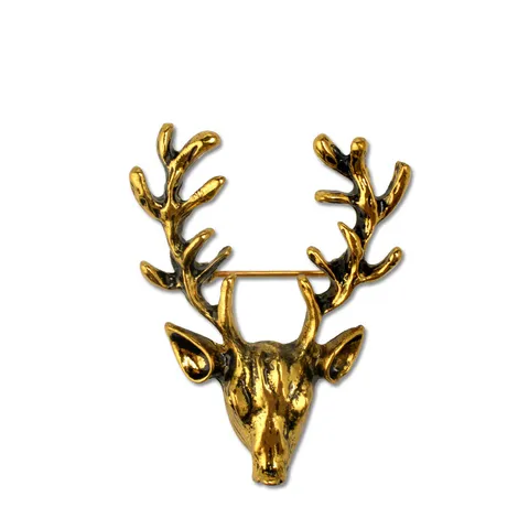 Vintage Alloy Deer Head Brooch Pin Retro Animal Lapel Pin Christmas Suit Scarf Accessories Jewelry Gift For Women Men