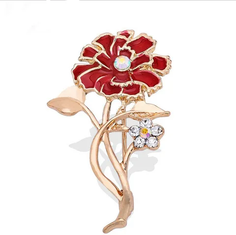 Fashion Carnation Flower Brooch Pin Rhinestone Alloy Brooches For Women Mother Day Gift Fashion Jewelry Lapel Pin
