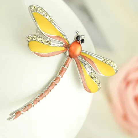 Fashion Alloy Dragonfly Brooch Colorful Oil Drop Rhinestone Insect Lapel Pin Clothing Accessories Jewelry Gift