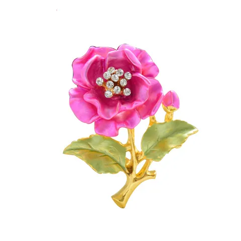 Korean Style Alloy Rhinestone Camellia Brooch Pin Oil Drop Flower Corsage Fashion Jewelry Accessory For Women