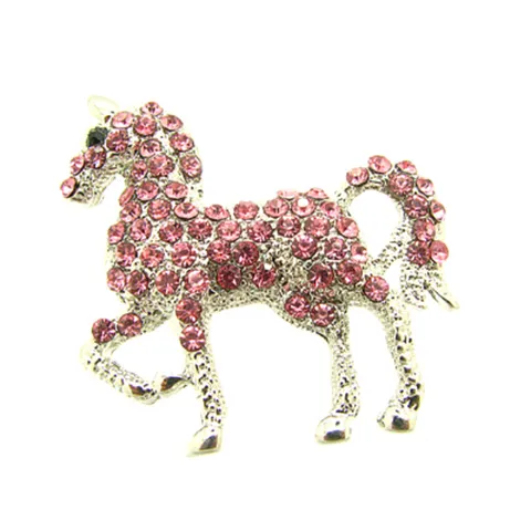 European American Cute White Horse Brooch Alloy Inlaid Rhinestone Animal Fashion Clothing Accessories Jewelry Gift
