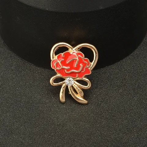 Women Rhinestone Carnation Brooch Pin Zinc Alloy Enamel Floral Lapel Pin Mother's Day Gift Fashion Jewelry