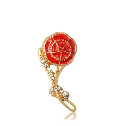 Mother's Day Carnation Brooch Pin Alloy Gold Plated Red Enamel Rhinestone Floral Brooch Fashion Jewelry Gift For Women