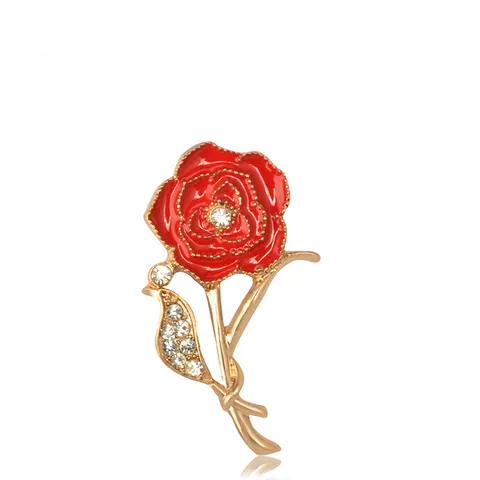 Carnation Brooch Pin Alloy Red Enamel Rhinestone Floral Corsage Fashion Clothing Accessories Jewelry Gift For Women
