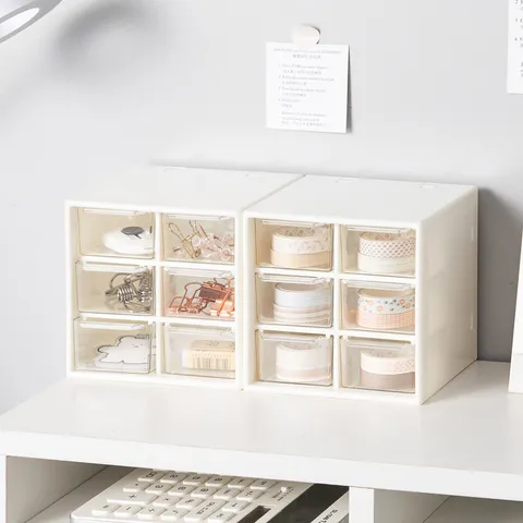 Scatola Portaoggetti con Cassetto Trasparente a 6 Griglie in Plastica Organizer per Cancelleria da Scrivania Supporto per Cosmetici