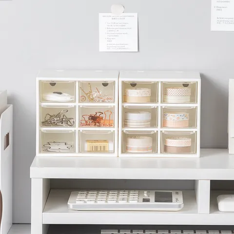 Scatola Portaoggetti con Cassetto Trasparente a 6 Griglie in Plastica Organizer per Cancelleria da Scrivania Supporto per Cosmetici