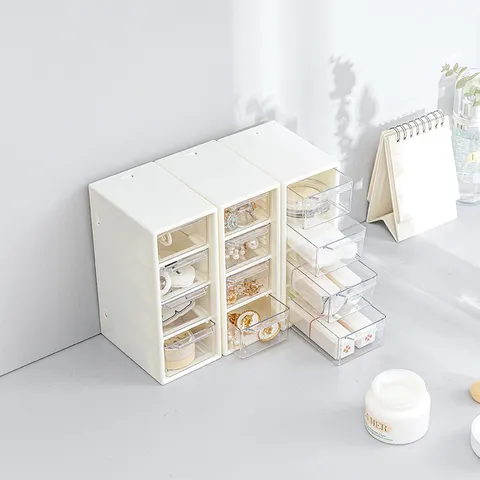 Scatola Portaoggetti da Scrivania in Plastica con Cassetto Multi-Griglia Ufficio Cancelleria Varie Organizer Portatile Piccolo Custodia Cosmetica Bianco