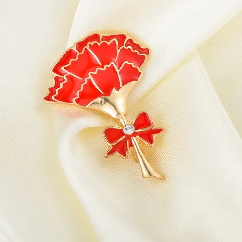 Carnation Brooch Alloy Rhinestone Enamel Flower Brooches Pin Mother's Day Gift Fashion Jewelry For Women
