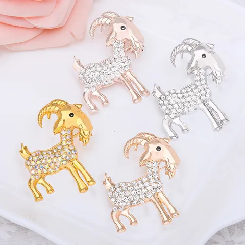 Zodiac Sheep Brooch Cute Ram Animal Pin Alloy Rhinestone Fashion Jewelry Accessories For Sweater Coat Women Men Gift